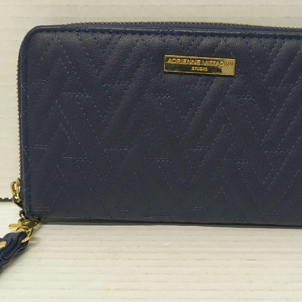 ADRIENNE VITTADINI ZIP AROUND WALLET NAVY BLUE QUILTED